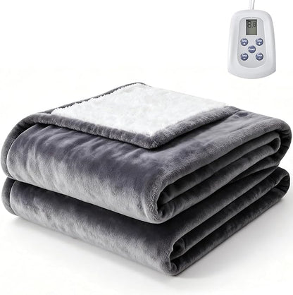 Sweetcrispy Heated Blanket Full Size, 77''x84'' Heating Electric Blanket with 10 Heat Levels and Auto-Off, Washable Dual-Sided Flannel & Sherpa Fabric Electric Blanket Warmer ETL Certificated