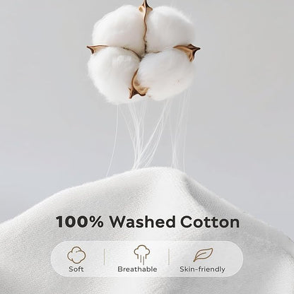 JELLYMONI Washed Cotton Duvet Cover - Off White, Oversized Queen Size 98x98 Inches, 3-Piece Bedding Set with Button Closure, Includes 1 Duvet Cover & 2 Pillowcases (Comforter Not Included)