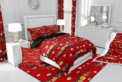 Erosebridal Kids Cartoon Train Bedding Sets Twin for Boys Cute Truck Car Themed Comforter Set Kawaii Steam Engine Comforter White Clouds Watercolor Red Vehicles Duvet Insert for Kids Bedroom