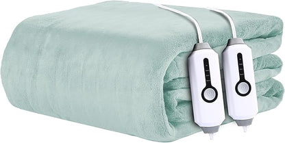 Electric Heated Blanket 84"x90" Queen Size - 4 Heat Settings & Dual Controllers, 10H Auto Shut Off, Ultra-Soft Coral Fleece Heated Blanket with Overheat Protection, Mint Green