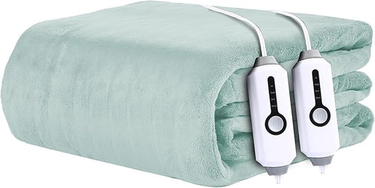 Electric Heated Blanket 84"x90" Queen Size - 4 Heat Settings & Dual Controllers, 10H Auto Shut Off, Ultra-Soft Coral Fleece Heated Blanket with Overheat Protection, Mint Green