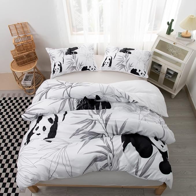 CVHOUSE Panda Bedding Twin Size,Cute Set for Girls Kids Teens,Kawaii Comforter Cover Soft,1 Duvet 2 Pillowcases 3 Piece,Chrismas Decor Twin 71'x87'