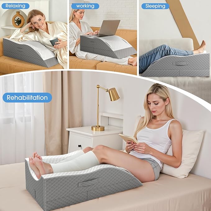 Elevation Pillows for Leg After Surgery, Memory Foam Adjustable Leg Wedge Pillow for Injury or Rest, Ankle Pillow for Sleeping Blood Circulation Grey