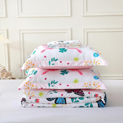 Wajade Butterfly Twin Comforter Set for Girls Kids Bedding Sets for Girls 7 Pieces Bed in a Bag Colorful Butterflies Flower Leaves Bedding Set All Season Lightweight