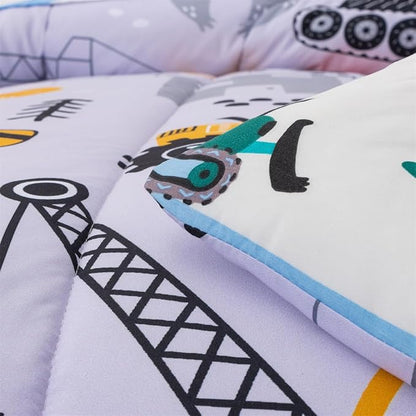 NTBED 5 Pieces Construction Cars Comforter Set Twin for Boys Kids Bed in a Bag Vehicles Transportation Lightweight Microfiber Bedding Sets,Light Grey