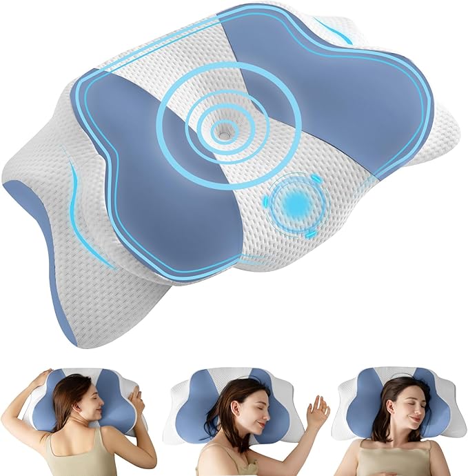 Cervical Neck Pillow, Ergonomic Memory Foam Pillow - Orthopedic Design for Side, Back, and Stomach Sleepers (Blue, 26''x15.76''x5.52'')