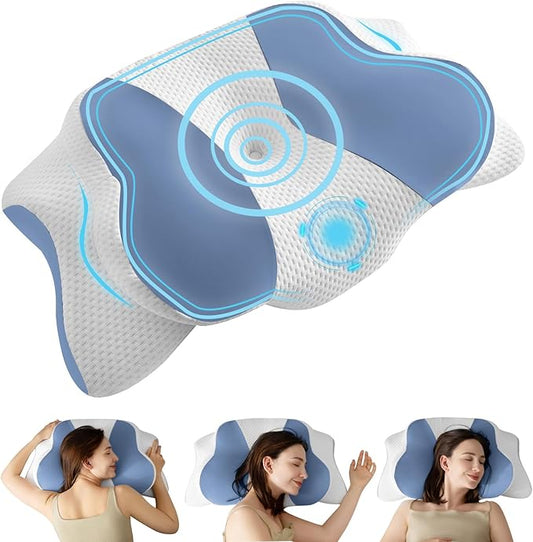 Cervical Neck Pillow, Ergonomic Memory Foam Pillow - Orthopedic Design for Side, Back, and Stomach Sleepers (Blue, 26''x15.76''x5.52'')