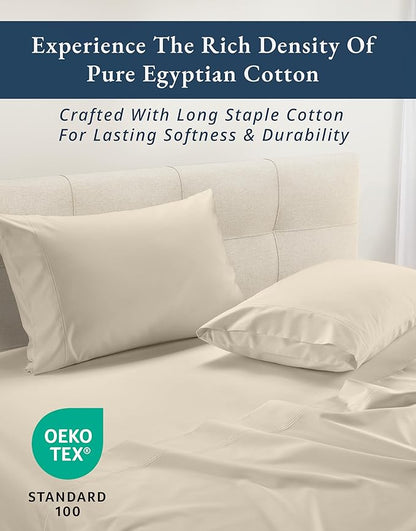 LANE LINEN 100% Egyptian Cotton King Size Sheets Set, Soft & Comfy Luxury Hotel Style Thick Deep Pocket King Sheet Set, No Pill Natural Cooling Elegant, 15" Deep Pocket - Summer Sand