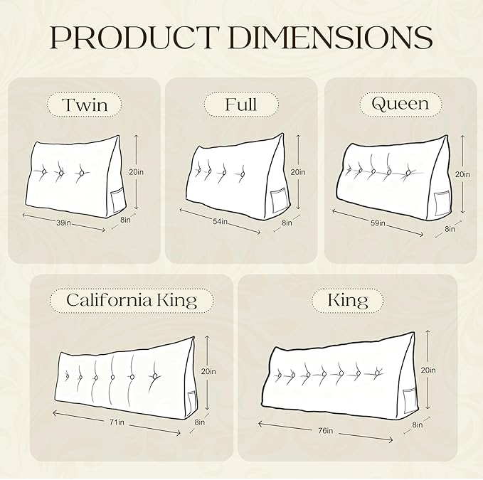 WOWMAX 100% Cotton Corduroy Headboard Pillow – Twin Size Back Support Reading Wedge for Bed & Daybed, Plush Handmade Bolster Cushion with Removable Cover, Cozy Bed Rest Pillow, Coffee