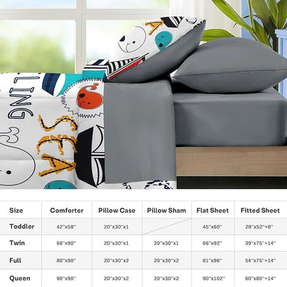 Nesker 5 Pcs Comforter Set Twin Size, Cute Nautical Sailboat Boat Bedding for Kids Teen, Sea Whale Bed Sheet with Pillowcase & Sham