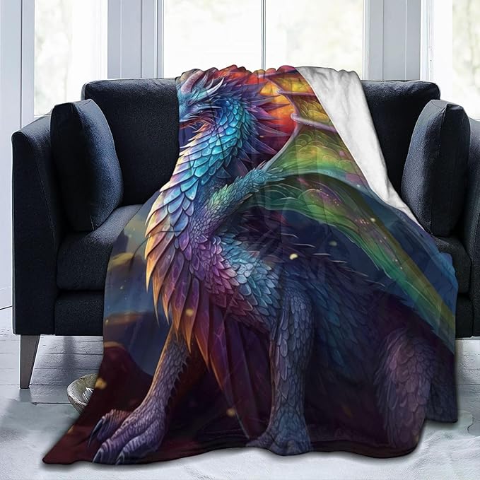 Colorful Fairy Dragon Blanket Gifts for Adults Girls Flannel Throw Blankets Soft Comfy Lightweight for Home Decor Couch Bed Sofa 50x40 Inches
