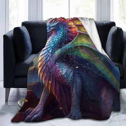 Colorful Fairy Dragon Blanket Gifts for Adults Girls Flannel Throw Blankets Soft Comfy Lightweight for Home Decor Couch Bed Sofa 60x50 Inches