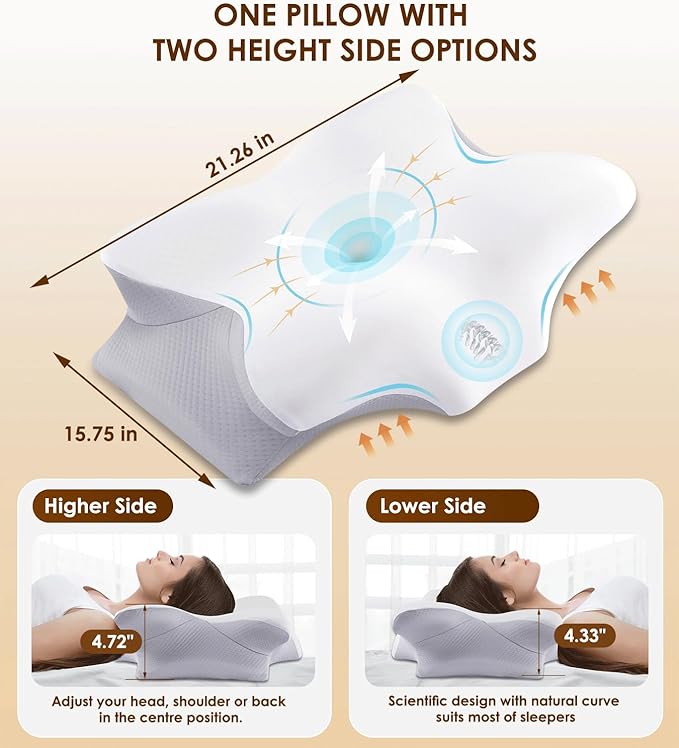 Cervical Pillow for Neck and Shoulder, Ergonomic Contour Memory Foam Pillows for Sleeping with Washable Pillowcase, Cooling Neck Support Pillow for Side Back Stomach Sleeper