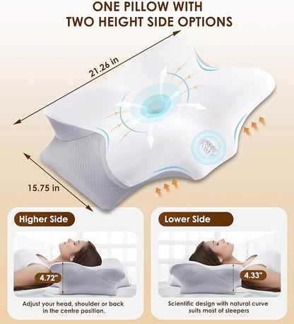 Cervical Pillow for Neck and Shoulder, Ergonomic Contour Memory Foam Pillows for Sleeping with Washable Pillowcase, Cooling Neck Support Pillow for Side Back Stomach Sleeper