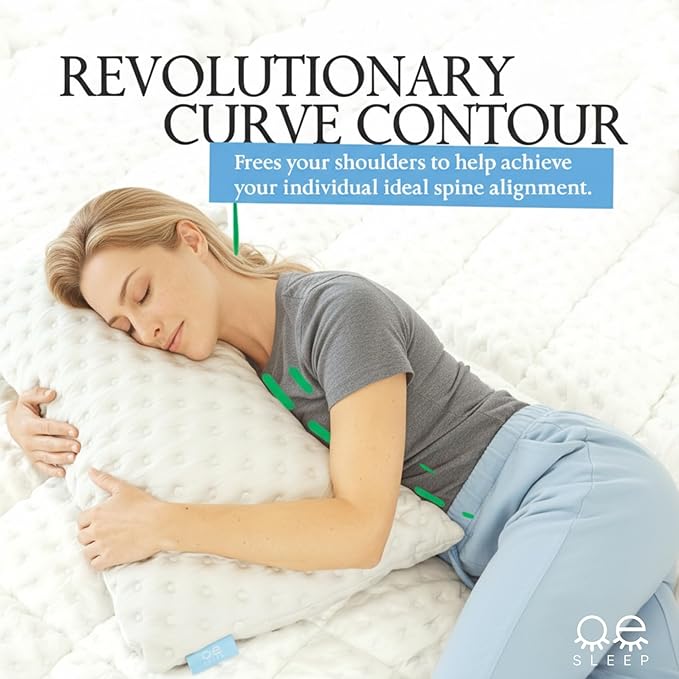 Bed Pillow for Side and Back Sleepers – Curved Cooling Pillow for Neck and Shoulder Pain Relief – Adjustable Memory Foam Pillow with Washable Cover – Queen Size with Extra Fill (White)