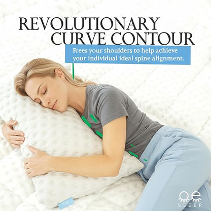 Bed Pillow for Side and Back Sleepers – Curved Cooling Pillow for Neck and Shoulder Pain Relief – Adjustable Memory Foam Pillow with Washable Cover – Queen Size with Extra Fill (White)
