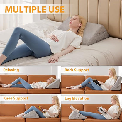 Knee Pillow for Back Sleeping, 8” Knee Wedge Pillow to Elevate Knee, Leg Pillow for Back Pain Relief, Triangle Pillow, Leg Elevation Pillows for After Surgery, Blood Circulation, Grey