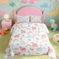Feelyou Cartoon Dino Comforter Set Twin, Pink Green Dinosaur Comforter Cute Jungle Dino Comforter Set for Kids Boys Girls Cute Rainbow Duvet Set Microfiber Quilt Set