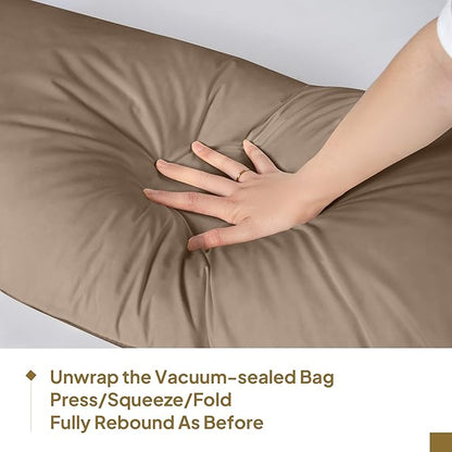 Goose Down Body Pillows for Adults, Large Body Pillow for Side Sleeper, Hugging Feather Body Pillow Insert, Cooling Full Length Long Pillow for Bed with 100% Organic Cotton Shell, Chocolate 20"x60"