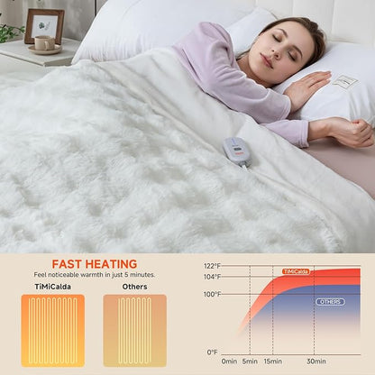 Heated Blanket Electric Twin- 62"x84" Soft Thick Bubble Electric Blanket for Sofa with 5 Heat Levels & 4 Hours Auto-Off Overheat Protection, Warm Cozy Gifts, Cream
