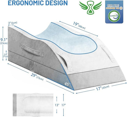 Double Leg Elevation Pillows, Wedge Pillow for After Surgery, Memory Foam Support Adjustable, Comfort Care for Back Knee Hip Ankles Pain, Knee Pillow for Sleeping Blood Circulation Light Grey & White