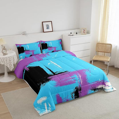 Feelyou Abstract Comforter Modern Abstract Art Comforter Set for Boys Girls Children Purple Blue Black Pattern Bedding Set Room Decor Toddler Size Duvet Set 2Pcs