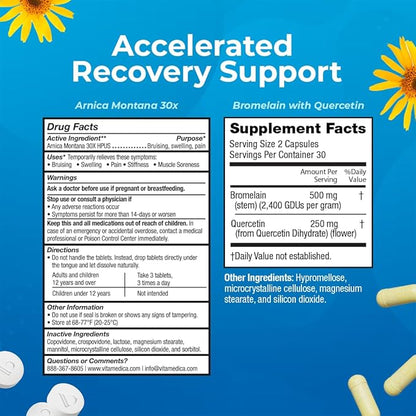 VitaMedica | Arnica Montana 30X and Bromelain with Quercetin Bundle | Arnica Montana | Bromelain | Quercetin | Recovery Bundle | Plant Based | Made in USA