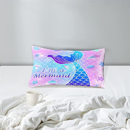Twin Mermaid Bedding Sets for Girls Pink Mermaid Twin Comforter Set for Girls Soft Ocean Life Breathable Quilt with Pillowcase, 2Pcs