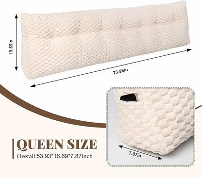 Large Headboard Wedge Pillow, Bed Rest Reading Pillow, Back Support Long Pillow, Bed Bolster Rest Reading Pillow with Removable Cover (Beige,King:76 * 20 * 8Inches)