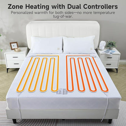 Heated Mattress Pad King - Electric Mattress Pad Cover with Dual Controllers, 5 Heat Settings & 10-Hour Auto Off, Deep Pocket Bed Protector for All Seasons, 78"x80"