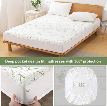 California King Mattress Protector Waterproof Mattress Pad Washable Bamboo Rayon Mattress Cover Breathable Noiseless Bed Protector 5" - 21'' Elastic Fitted Deep Pocket