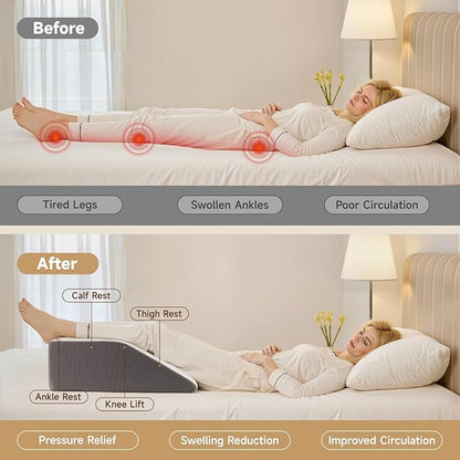 10" Leg Elevation Pillow, Leg Wedge Pillow for Swelling and Blood Circulation, Leg Pillow for After Surgery Recovery, Knee Hip Ankles Back Pain Relief, Knee Pillow for Sleeping, Removable Cover, Grey