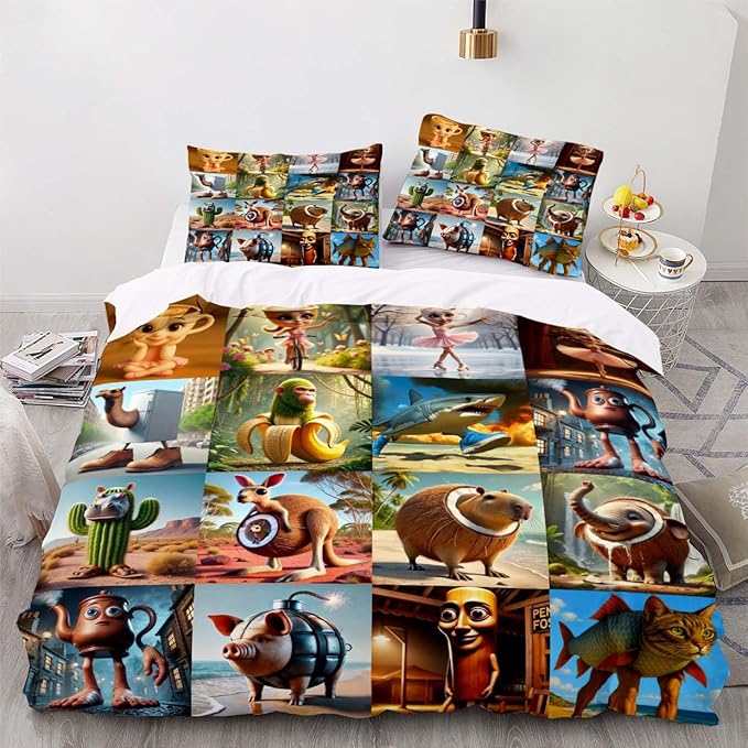 Funny Fusion Animals Bedding Set,Fusion Animals Duvet Cover Twin Full Queen King Set for Kids Boys Bed Decor Gifts (Color 10,Twin (68" x 90"))