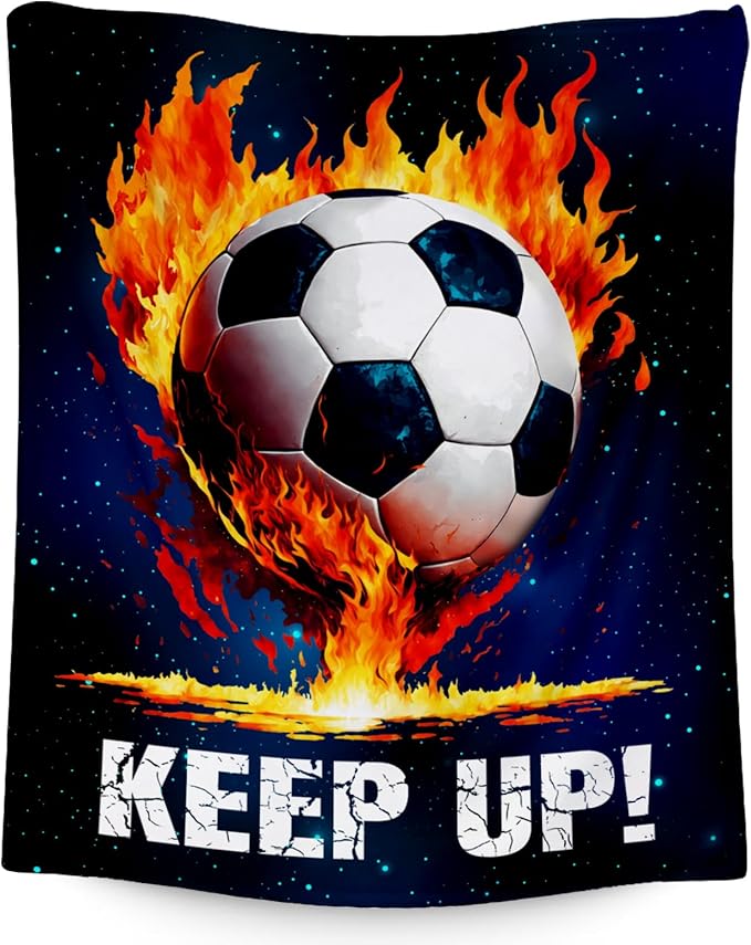 Soccer Blanket Gifts for Kids - Soccer Gift for Boys 8-12, Sports Throw Blankets for Team Player Adults Men - Soft Plush Girls Throws for Bed Living Room (Blue, 60x80 Inch)