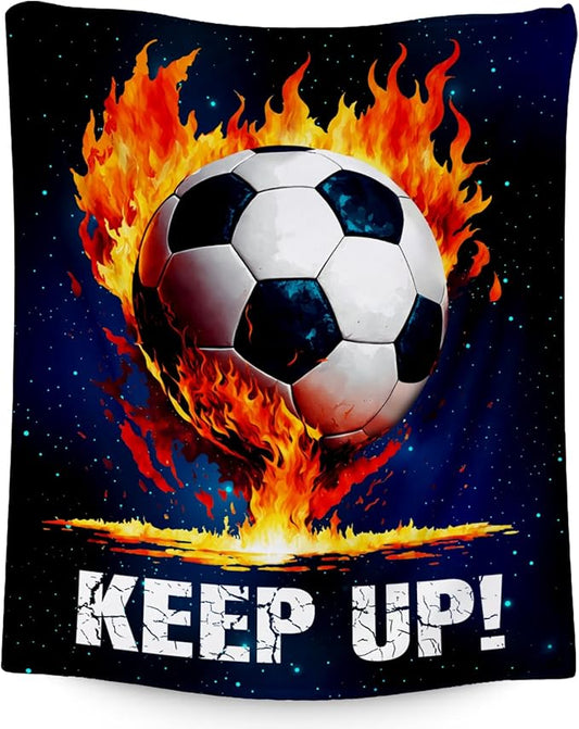 Soccer Blanket Gifts for Kids - Soccer Gift for Boys 8-12, Sports Throw Blankets for Team Player Adults Men - Soft Plush Girls Throws for Couch, Office (Blue, 30x40 Inch)