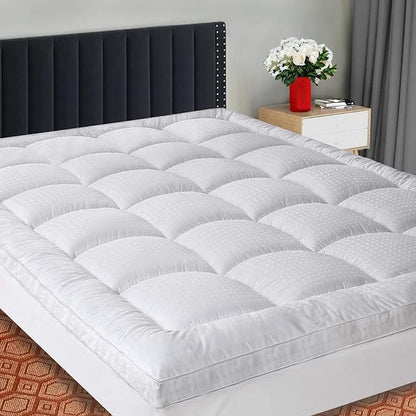 SOPAT Extra Thick Mattress Topper Cal King 400TC Cotton Pillow Top Breathable Mattress Pad Protector with 8-22" Deep Pocket Soft Down Alternative Fill Mattress Cover (72x84 Inches, White)