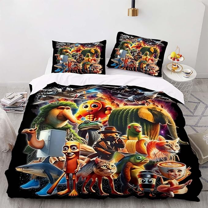 Funny Fusion Animals Bedding Set,Fusion Animals Duvet Cover Twin Full Queen King Set for Kids Boys Bed Decor Gifts (Color 1,Queen (90" x 90"))