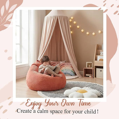 5 Piece Reading Nook Set for Kids, Kids Reading Corner Decor Bundle with Bean Bag Chair Cover & Throw Pillow Covers, Bed Canopy and Flower Pillow for Bedroom Playroom, Nursery, Indoor Decor