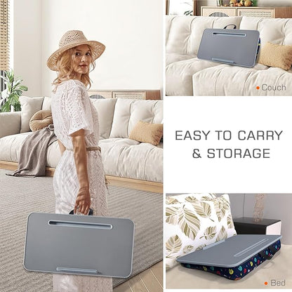 Millhome Lap Desk | Portable Laptop Desk – Fits Up to 17.3" Laptops – Detachable & Washable Cushion, Phone Holder, Device Ledge – for Writing, Working, Reading on Bed, Couch, Sofa, Floor – Black Skull