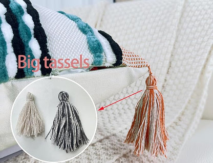 Chenille and Cotton Long Pillow for Bed, Striped Textured Boho Lumbar Throw Pillow Cover 12x36, Neutral Accent Decorative Extra Long Body Pillow Case for Couch, Sofa, Bedroom, Turquoise