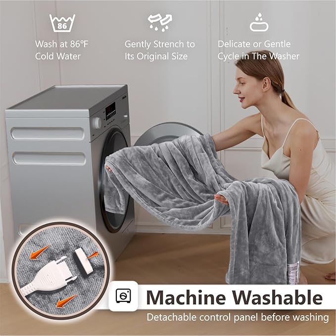 Wapaneus Heated Blanket Electric King Size 90"x100"-Dual Control with 10 Heat Levels 12 Timer Settings and 8 Hours Auto-Shut Off,Fast-Heating Electric Blanket,ETL Listed Machine Washable,Light Grey