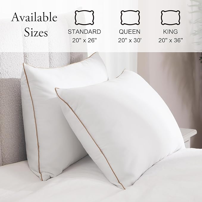 Deodar Bed Pillows Goose Feather Down Pillows Queen Size Set of 2 - Made in USA 100% Cotton Hotel Pillow for Sleeping Soft Fluffy Pillow for Back Side Stomach Sleepers 20" x 30"