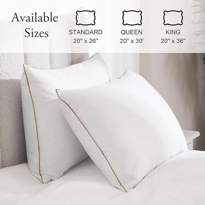 Deodar Bed Pillows Goose Feather Down Pillows Queen Size Set of 2 - Made in USA 100% Cotton Hotel Pillow for Sleeping Soft Fluffy Pillow for Back Side Stomach Sleepers 20" x 30"