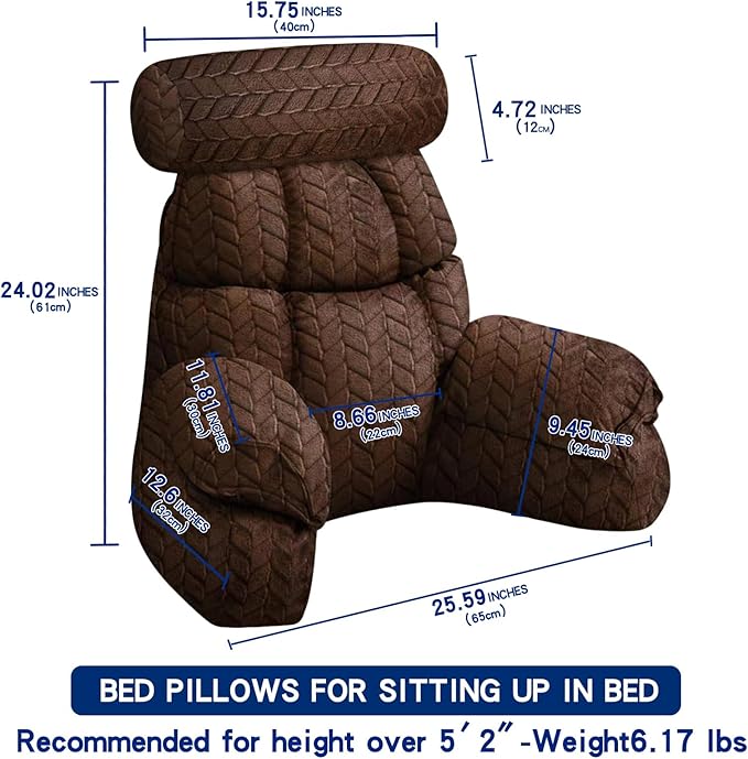 FXXUDVNIIN Back Pillow for Bed Sitting Up: Reading Pillow with 9.4" Height Armrest-Bed Pillow for Sitting up & TV Pillows for, Play Games, Working & Relaxing, Comfort Support for TV/Reading