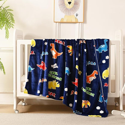 Dinosaur Glow in The Dark Blanket Dinosaur Toys Gifts for Boys Girls 1 2 3 4 5 6 7 8 9 10 11 12 Year Old Kids Blanket with Dino Soft Fleece Bed Couch Throw Home Decor (Navy Blue 60"x80")