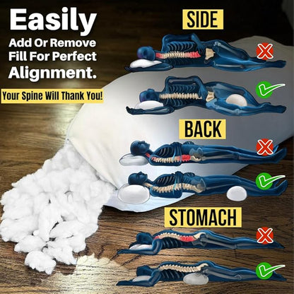 Supportive Cloud Pillow for Neck Pain Relief & Shoulder Pain Relief - Perfect for Side, Back, & Stomach Sleepers - Adjustable Fill Plush Pillow