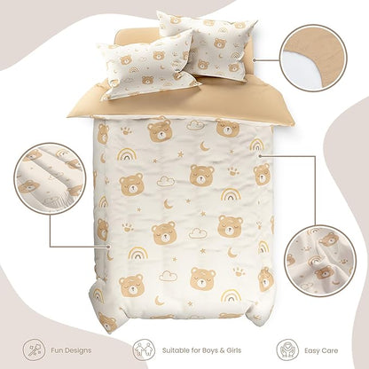 SANDJEST Bear Comforter Set Twin Size 68x86in for Kids Boys Girls Unisex, Microfiber 3 Pcs Bedding Set Includes 1 Comforter, 1 Pillowcase, 1 Fitted Sheet, Nursery Room Decor