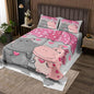 Erosebridal Hippopotamus Bedding Set Cartoon Animal Bedspread for Kids Child Teens,Pink Umbrella Coverlet Set Cute Wildlife Quilt Set Love Heart Bedroom Decor King Size Gray