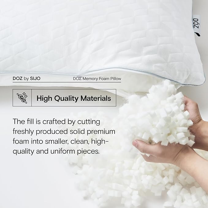 DOZ Adjustable Bed Pillow, Cooling Surface, Shredded Memory Foam, Medium Firm, Perfect for Back, Side, Stomach Sleeper, Oeko-Tex and CertiPUR-US Certified (Queen)