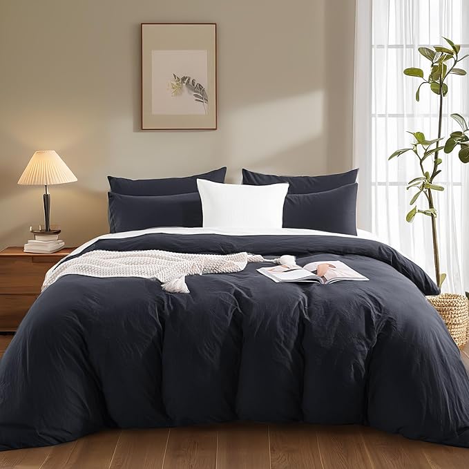 NEXHOME PRO Oversized King Duvet Cover Set, 100% Certified Organic Cotton with Washed Feel & Linen-Like Texture, Comfortable & Breathable, Home Bedding Set Dark Grey (No Comforter) 12098